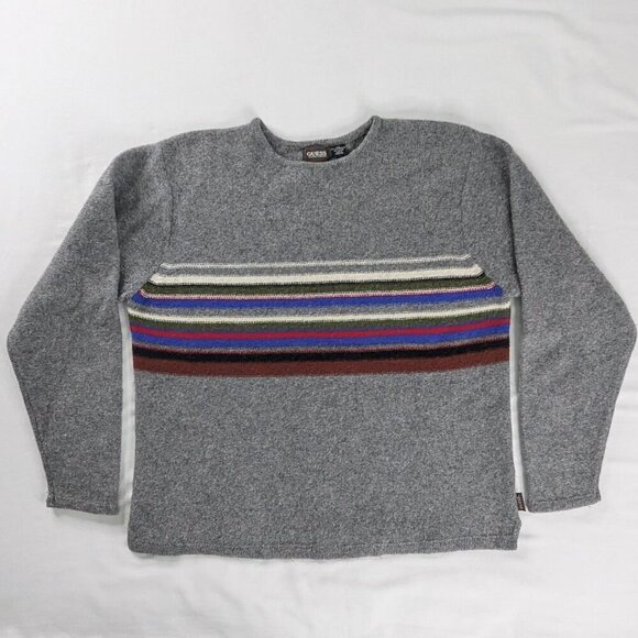 VTG Guess Gray Colorful Stripe Lambswool Knit Sweater - Picture 1 of 5